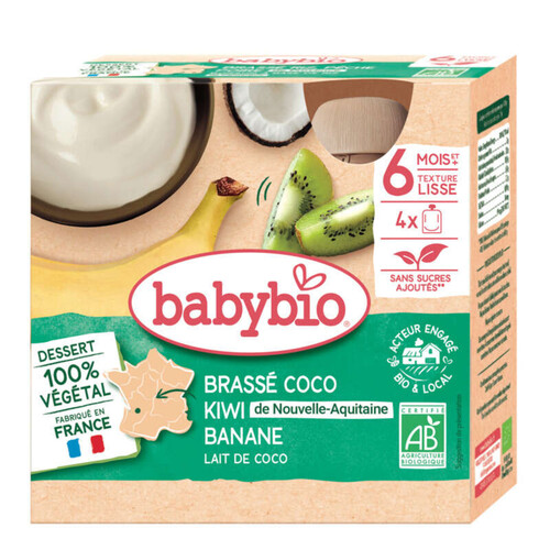 [Par Naturalia]  Babybio Dessert Brassé Bio Coco Kiwi d'Aquitaine & Banane Dès 6 mois 4x85g