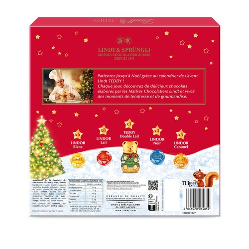 Teddy Lindt Calendrier de l’avent Ours assorti 113g