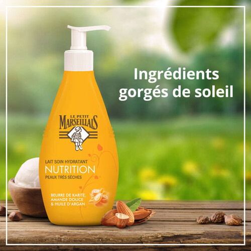 Le Petit Marseillais lait hydratant nutrition, peaux très séches, beurre de karité, amande douce, huile d'argan 400ml
