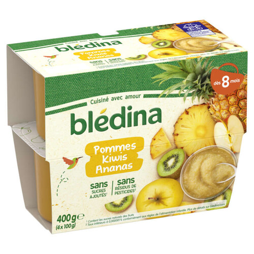 Bledina Coupelles Fruits Pommes Kiwis Ananas 4X100g Dès 8 Mois