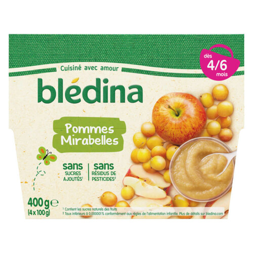 Bledina Coupelles Fruits Pommes Mirabelles 4X100G Dès 4/6 Mois