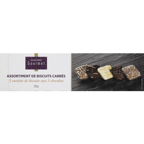 Monoprix Gourmet Assortiment de biscuits carrés aux 3 chocolats 125g