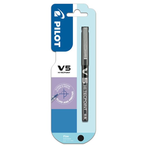 Pilot Roller V5 Hi-Tecpoint, Encre Noire, Pointe Fine