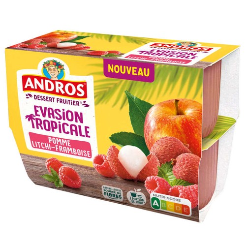 Andros Compote Evasion Tropicale Pomme Litchi Framboise  4x97g