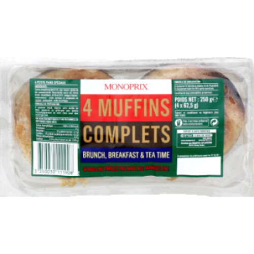 Monoprix Muffins Complets Recette Anglaise 250G