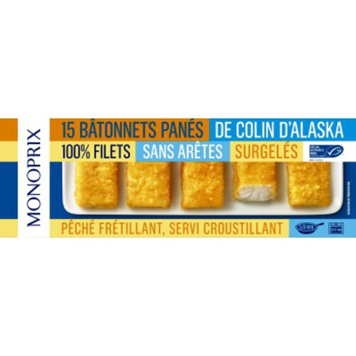 Monoprix 15 Bâtonnets panés de colin d'Alaska MSC 450g