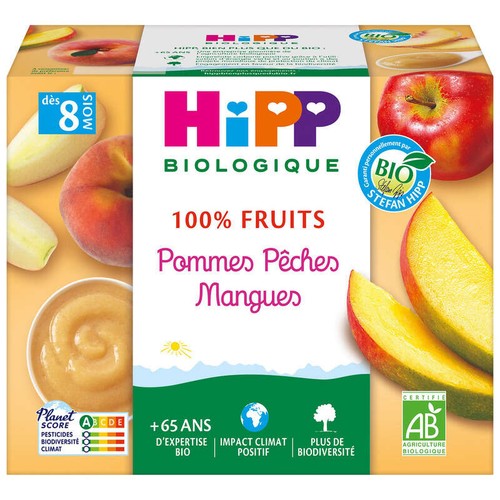 [Par Naturalia] Hipp Coupelles Pommes, Pêches & Mangue 8M Bio 4X100g