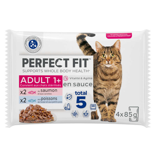 Perfect Fit Pâtée saumon et poisson pour chat stérilisé adulte 4x85g