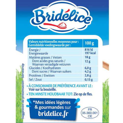 Bridélice Crème UHT Semi-épaisse Légère 18% MG Bouteilles 2x25cl