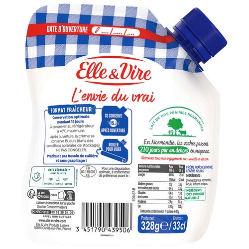 Elle & Vire Crème De Normandie Épaisse Légère 12% de Mg 33cl