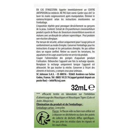 SC Johnson Pyrel Recharge Liquide Répulsif Moustique 45 Nuits 32ml