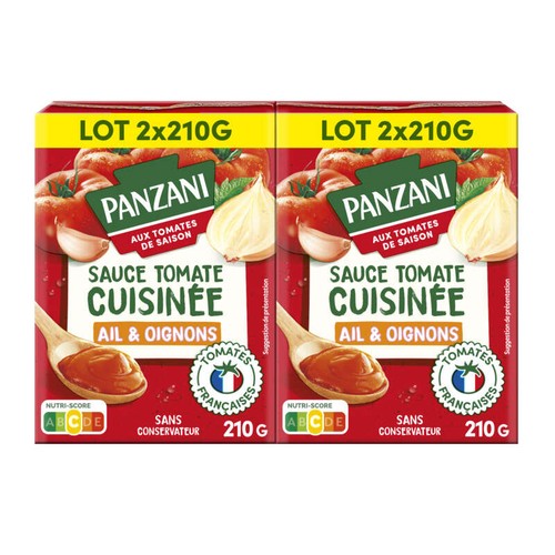 Panzani Sauce Tomate Cuisinée Ail & Oignons Brique 2x210g