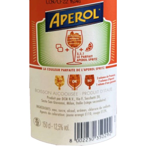 Apérol Boisson Apéritif 12.5° 1,5L