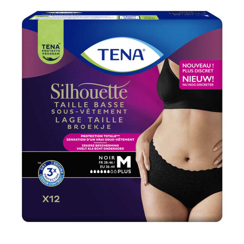 Tena Sous-vêtements Silhouette Plus Taille Basse Noir M x12