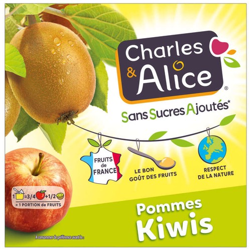 Charles & Alice Compote Pomme Kiwi Sans Sucres Ajoutés 4x97g