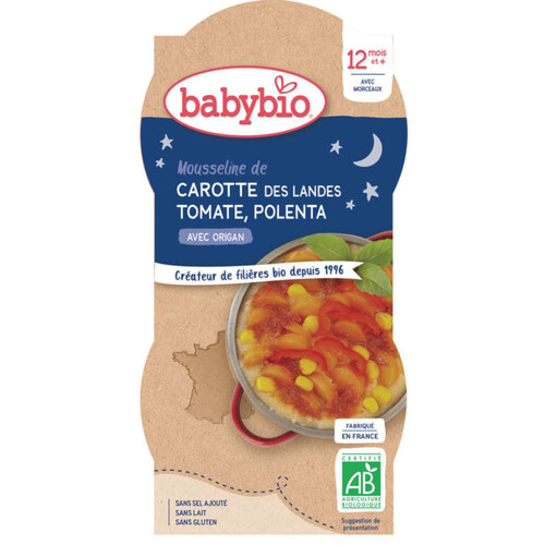 BabyBio Plat Carotte des Landes, Tomate & Polenta Dès 12M 2x200g