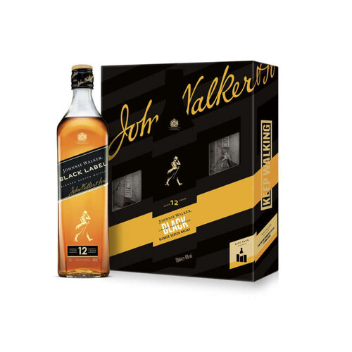 Johnnie Walker Blended Scotch Whisky Black Label 70 CL & Coffret 2 Verres