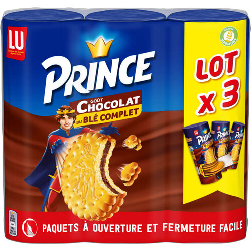Lu Prince Biscuits fourrés au Chocolat Blé Complet 3x300g