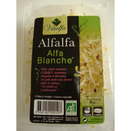 Vitalfa Alfalfa Blanche Graines Germées Certifié AB Bio 50g