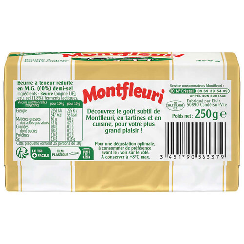 Montfleuri beurre demi-sel allégé 60%mg plaquette 250g