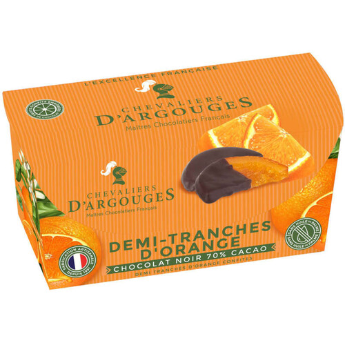 Chevaliers d'Argouges Demi-Tranches d'Oranges Confites Chocolat Noir 70% cacao 180g