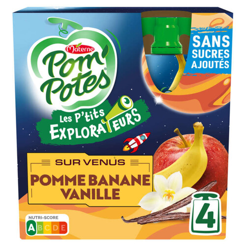 Pom'Potes les p'tits explorateurs sur venus pomme banane vanille 4x90g
