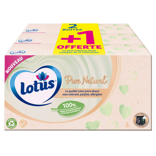 Lotus Mouchoirs Boîte Pure Natural (2+1 Gratuit)