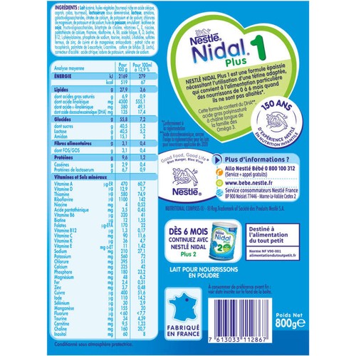 Nestlé Nidal Gest 1er âge Lait Infantile formule épaissie - 800g