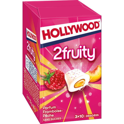 Hollywood 2Fruity Chewing-gum Framboise et Pêche sans sucres 66g