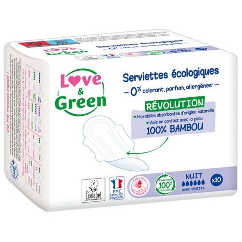 Love And Green Serviettes Hypoallergéniques Nuit x10