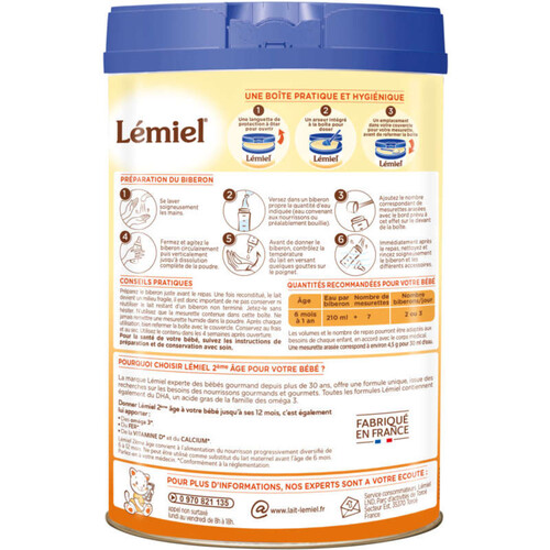 Lemiel Lait Bébé en Poudre 2ème Age Boîte 800g