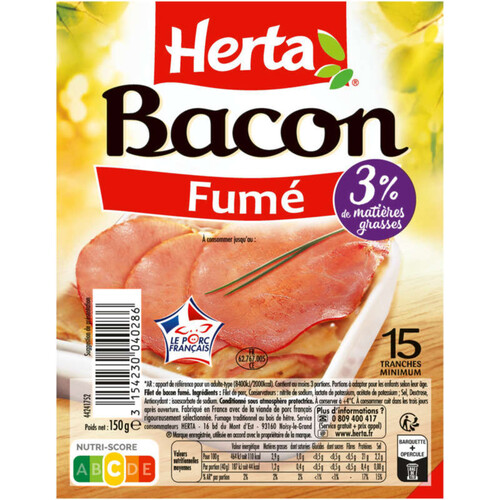 Herta bacon fumé 150g