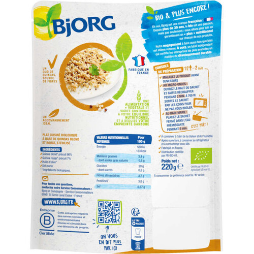 Bjorg Duo de Quinoa Blond Et Rouge, Bio 220g