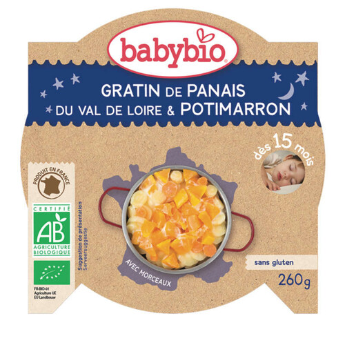 [Par Naturalia]  Babybio Assiette Bonne Nuit Gratin Panais & Potimarron Du Val de Loire À La Muscade 260g.