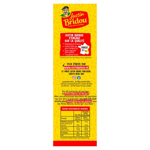 Justin Bridou Saucisson Petits Bâton Berger Nature Apéritif 160g