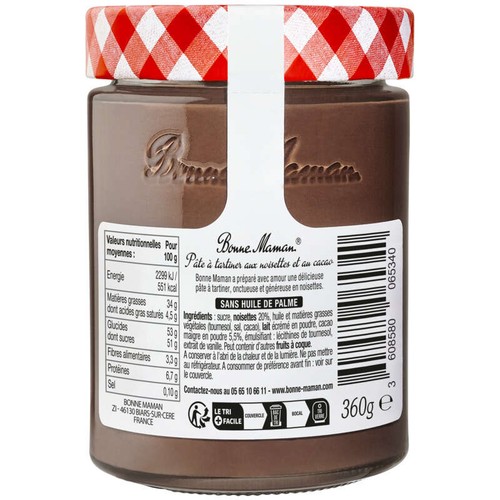 Bonne Maman Pâte à Tartiner Noisettes et Cacao 360g