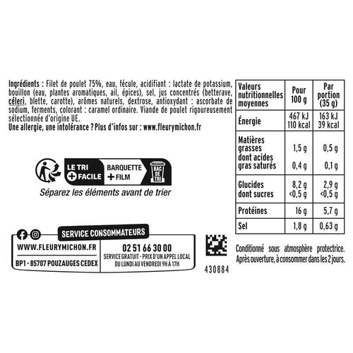 Fleury Michon Tranches de  Poulet Halal  x4