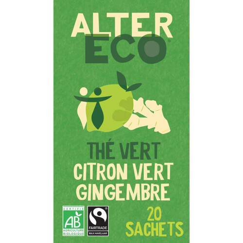 Alter Eco Thé Vert Citron vert et Gingembre Bio x20 sachets