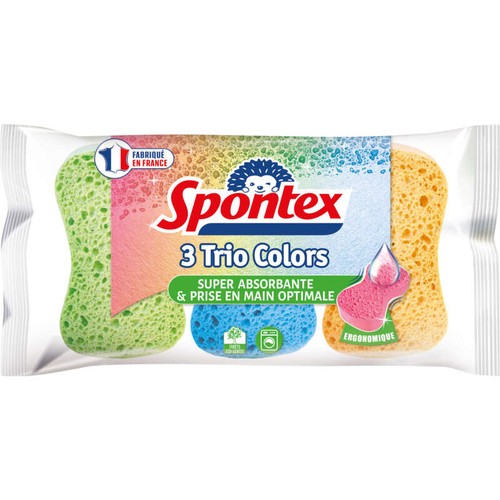 Spontex Éponges Trio Colors Ergonomiques x3