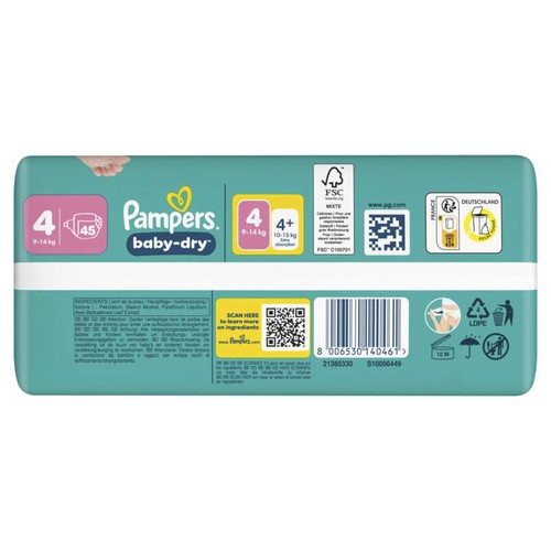 Pampers Baby-Dry Taille 4 - 9kg-14kg - x45 Couches