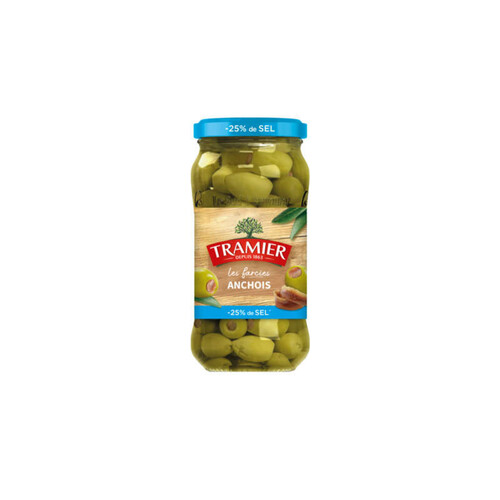 Tramier Olives vertes dénoyautées farcies anchois -25% de sel 180g