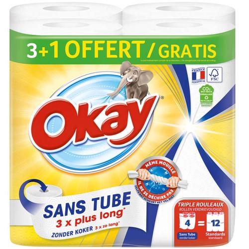Essuie-Tout Okay Sans Tube X4 (3+1)