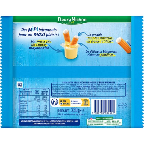 Fleury Michon Mini Moelleux mayonnaise 21 bâtonnets 230g