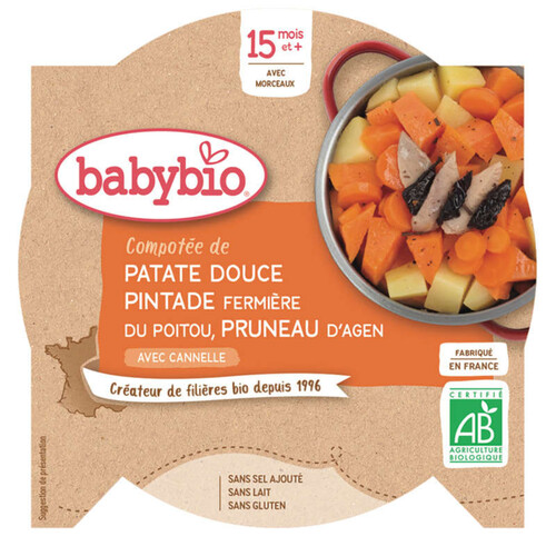 Babybio Assiette Patate Douce Pintade Fermière Du Poitou Pruneaux À La Cannelle 260g
