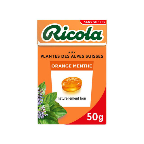 Ricola Bonbons Suisses Aux Plantes, Orange Menthe, Sans Sucres 50G