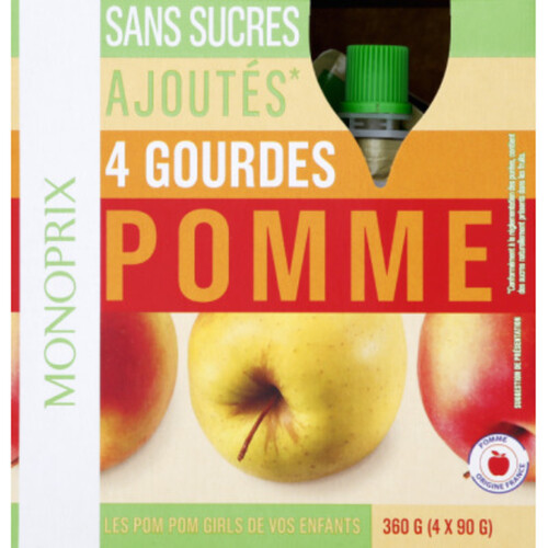 Monoprix Gourdes de compotes de pomme sans sucres ajoutés* 4x90g