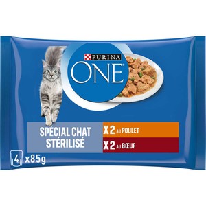 Purina One Pâtée Chat stérilisé au poulet et boeuf 4x85g