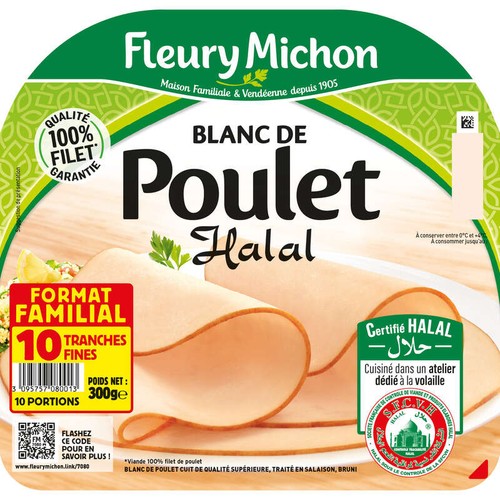 Fleury Michon Blanc De Poulet Halal Tranches Fines x10