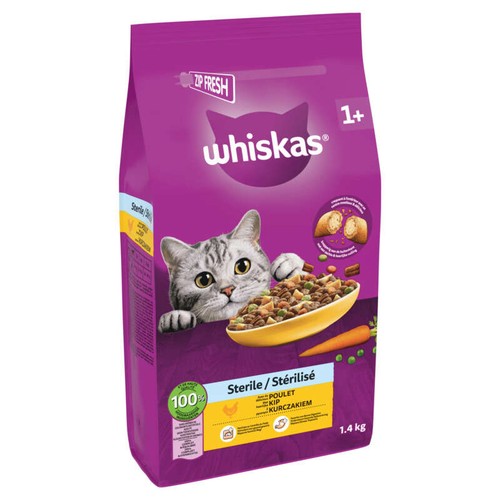 Whiskas Croquettes au Poulet pour chat adulte stérilisé 1,4kg