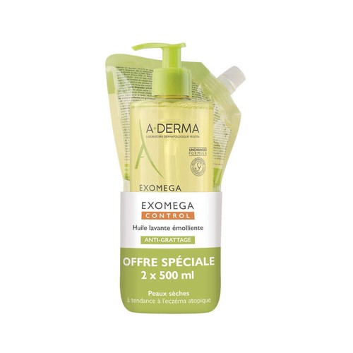 A-Derma Control Huile lavante émolliente 500ml + Ecorecharge 500ml